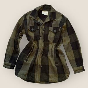 Lucky Brand Sz XS Oversized Shacket Green Black Buffalo Check Plaid Flannel NWOT